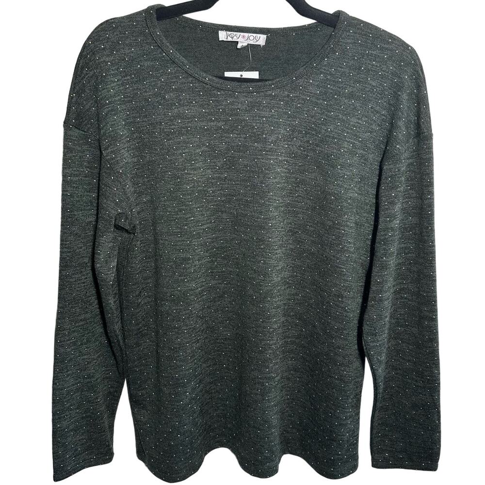 NEW Joy Joy Women's Gray Knit Studded Long Sleeve Sweater Top Size‎ Small